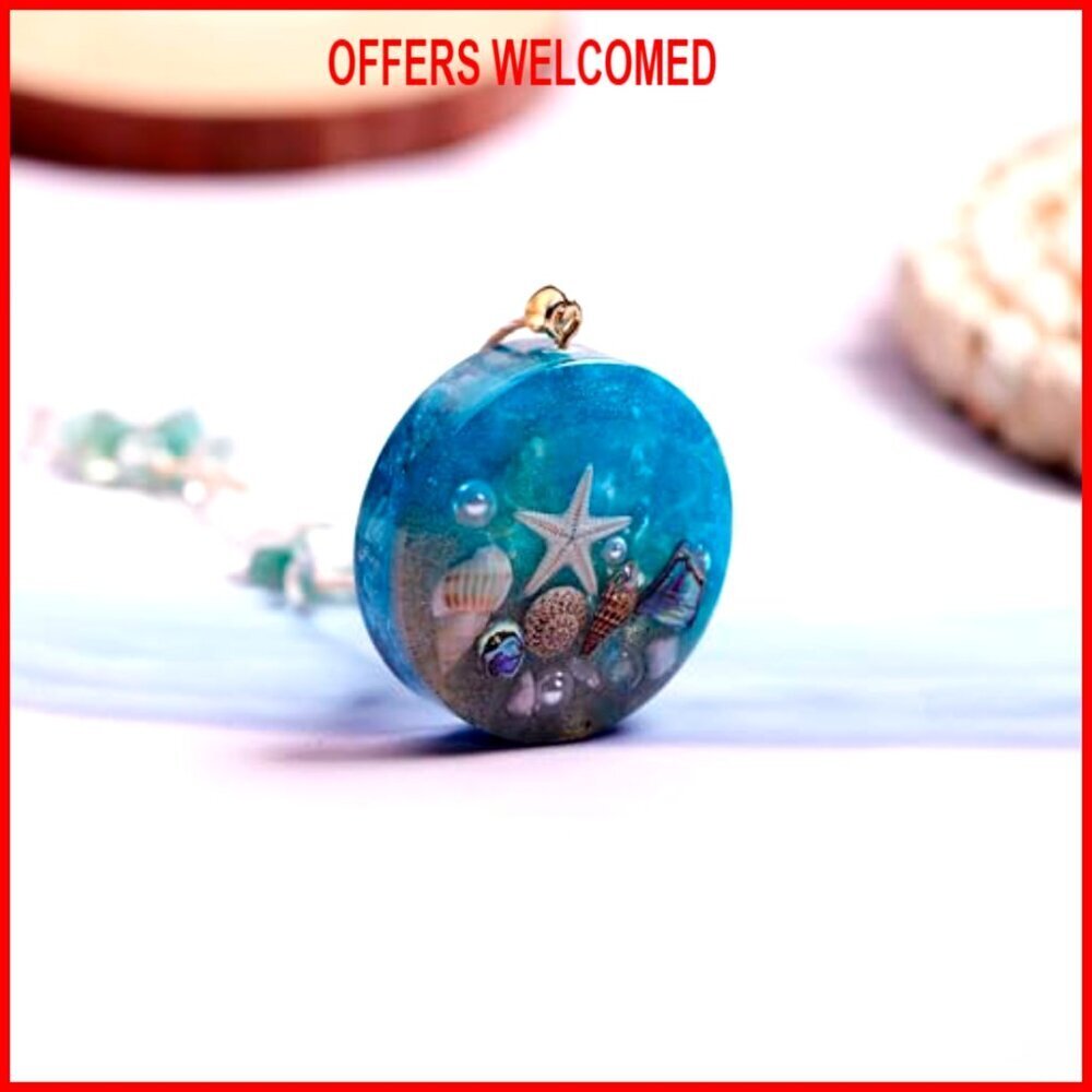 Ocean Theme Resin Pendant Necklace Starfish Seashell Adjustable Chain Boho Chic - Picture 7 of 8